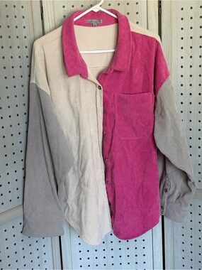 Wishlist Apparel Pink & Cream Colorblock Corduroy Trim Top